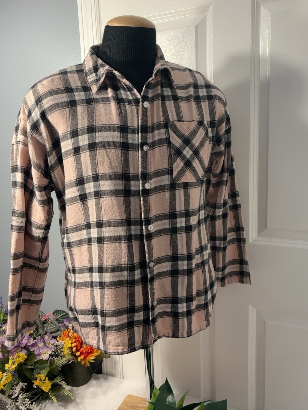 No Boundaries Women’s XL Plaid Cozy Button-Up Shirt Jacket - Picture 2 of 5